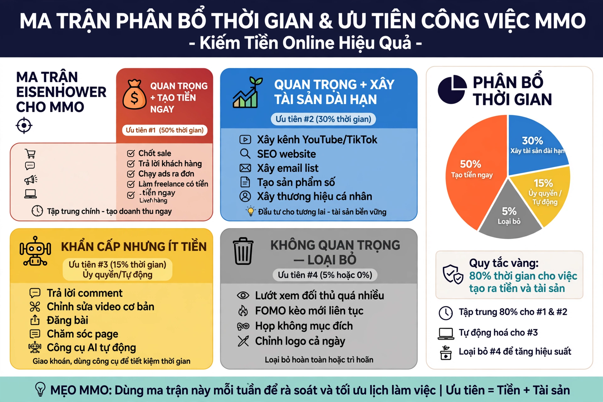Ma trận phân bổ thời gian và thứ tự ưu tiên công việc kiếm tiền hiệu quả cho dân MMO